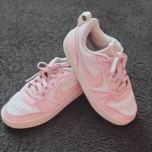 Nike Pink and White Air Force 1 Sneakers
